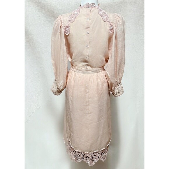 VTG 80's Capriccio by Digna Pink 100% Linen Blouse Skirt Set Victorian Lace Sz 6 - Picture 2 of 16